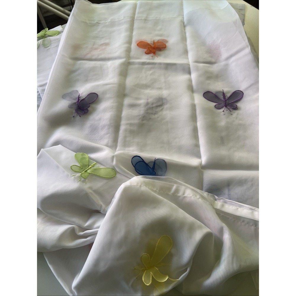 Butterflies Print Semi Sheer Panel, Multicolor 90X48 Set Of 2